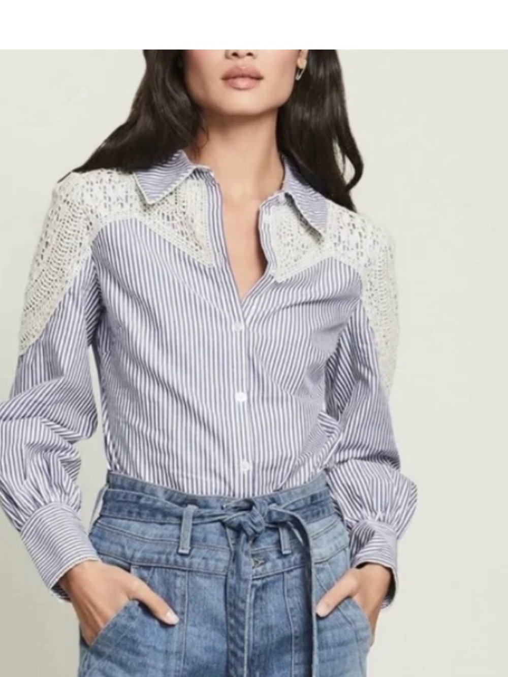 VERONICA Beard Sachse Stripe Crochet Accent Cotton Blouse in Blue/White Size 4